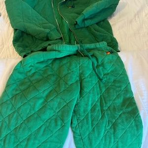 green quilted aviator nation sweatsuit